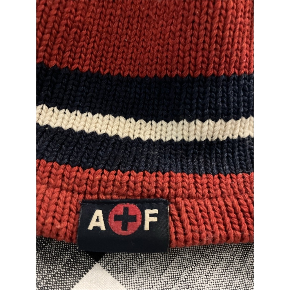 Abercrombie and‎ Fitch Beanie Wool Fleece Lined Red Navy Striped - Picture 2 of 5
